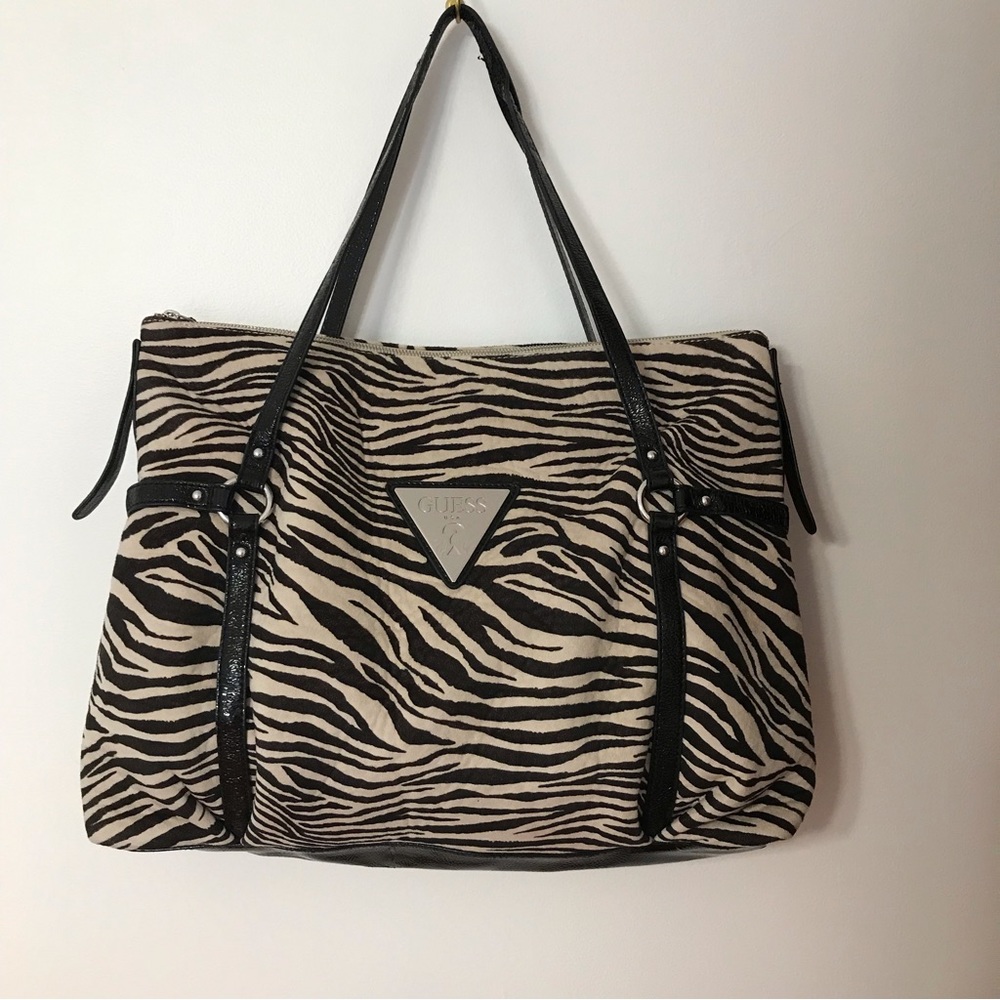Large Guess Zebra Print Fabric Handbag - image 1
